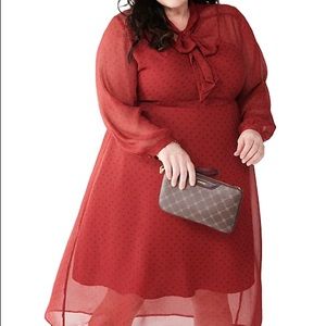 EVRI Fit & Flair Midi Dress with Bow Neck Red Dress 4x